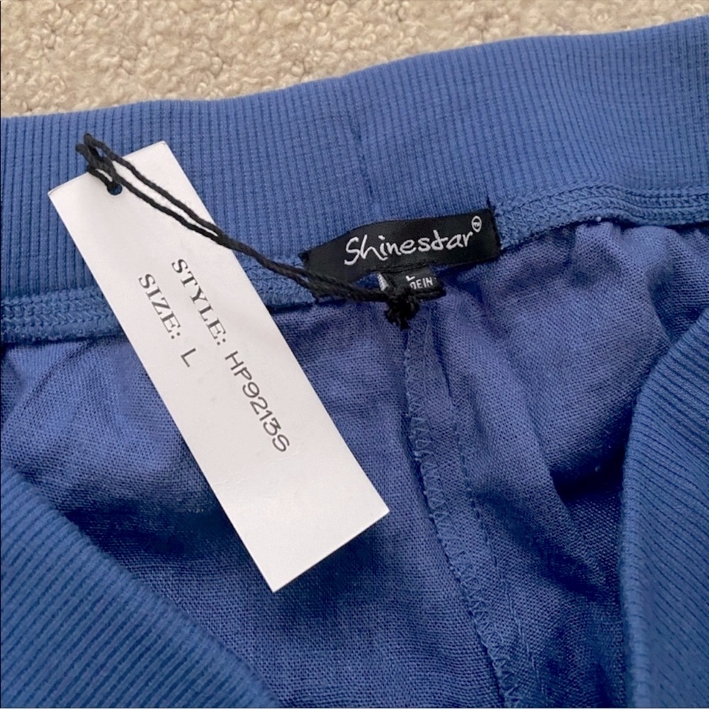 Blue Linen Drawstring Pants - Picture 3 of 4